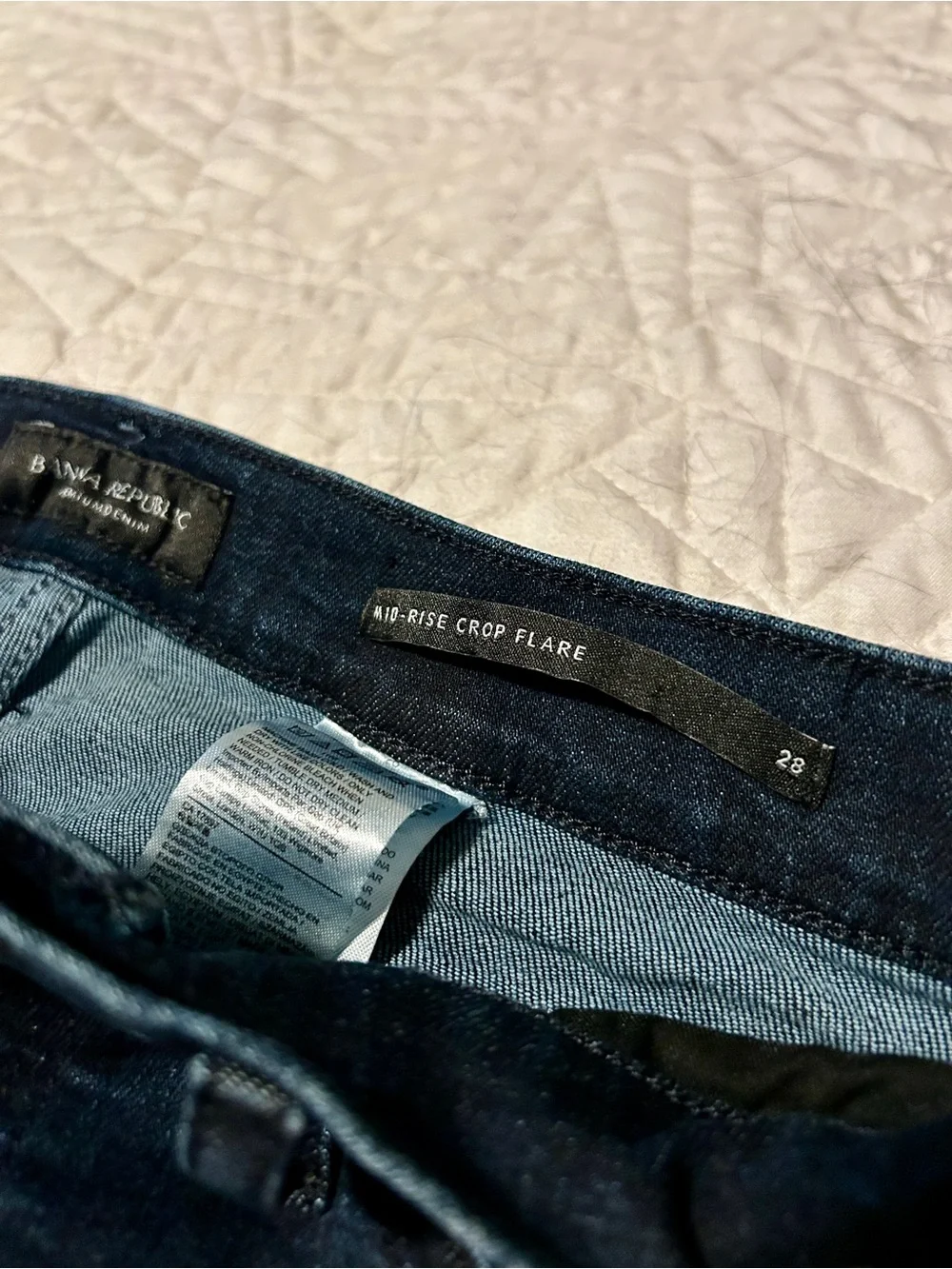 Banana Republic Mid Rise Crop Flare Dark Denim Distressed Jeans